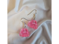 UniquelyYou pink translucent resin flower earrings with black eyes and white centers, dangling from silver hooks.